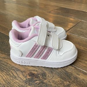 Purple and White Adidas sneakers